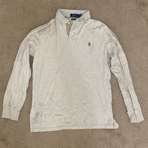 Off White/Cream long-sleeve collared Polo T shirt
